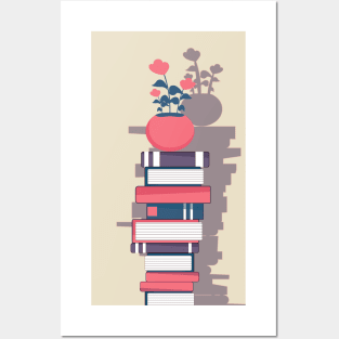 flower pot  book stack - aesthetic Posters and Art